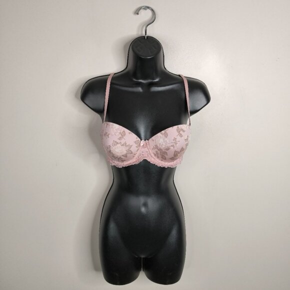 La Vie En Rose Floral Lace Bow French Tapestry Toile Lightly Padded Bra 36C - Picture 2 of 5